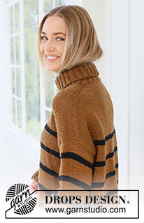 Fudge Stripes / DROPS 237-16 - Knitted jumper in DROPS Alaska. The piece is worked top down with stocking stitch, European shoulders / diagonal shoulders, stripes and high neck. Sizes S - XXXL.
