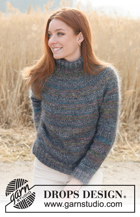 Sherwood Forest / DROPS 237-18 - Knitted sweater in DROPS Fabel and DROPS Kid-Silk. The piece is worked top down with round yoke and stripes in stockinette stitch. Sizes XS - XXL.
