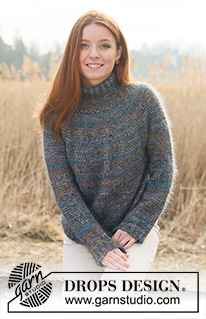 Sherwood Forest / DROPS 237-18 - Knitted sweater in DROPS Fabel and DROPS Kid-Silk. The piece is worked top down with round yoke and stripes in stockinette stitch. Sizes XS - XXL.