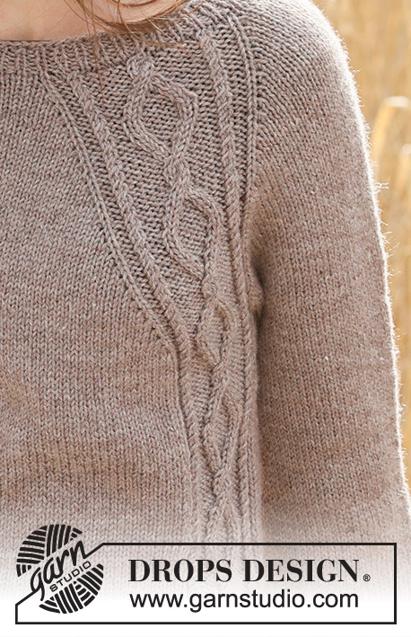 Autumn in the Air / DROPS 237-22 - Sweter na drutach, przerabiany od góry do dołu, z reglanowymi rękawami i warkoczami, z włóczki DROPS Karisma. Od S do XXXL.