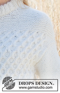 Snowy Bee Cardigan / DROPS 237-29 - Rozpinany sweter na drutach, przerabiany od góry do dołu, z wzorem plaster miodu, ściegiem francuskim i podwójnym wykończeniem dekoltu, z włóczek DROPS Puna i DROPS Kid-Silk. Od S do XXXL