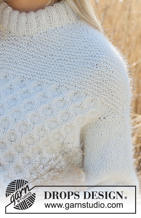 Snowy Bee / DROPS 237-30 - Sweter na drutach, przerabiany od góry do dołu, z wzorem plaster miodu i ściegiem francuskim, z włóczek DROPS Puna i DROPS Kid-Silk. Od S do XXXL
