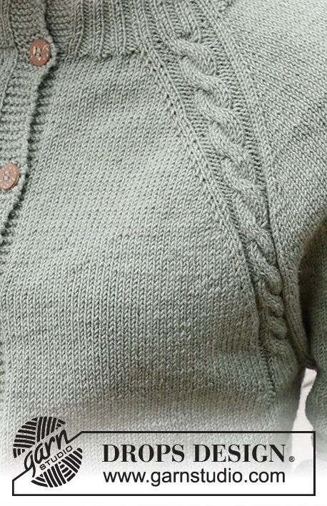 Sage Twist Cardigan / DROPS 237-32 - Strikket jakke i DROPS BabyMerino. Arbeidet strikkes ovenfra og ned med raglan, dobbel halskant, fletter og glattstrikk. Størrelse S - XXXL.