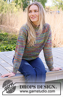 Candy Harvest / DROPS 237-39 - Knitted jumper in DROPS Fabel. The piece is worked top down with raglan and double neck. Sizes XS - XXL.