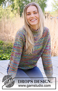 Candy Harvest / DROPS 237-39 - Knitted sweater in DROPS Fabel. The piece is worked top down with raglan and double neck. Sizes XS - XXL.