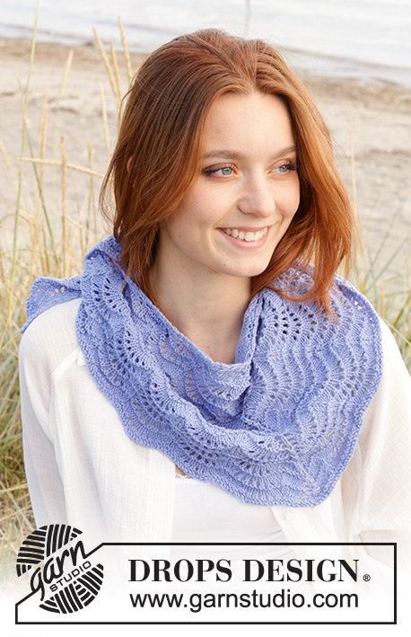 Lavender Waves / DROPS 238-13 - Knitted shawl in DROPS BabyMerino. The piece is worked top down with wave-pattern.