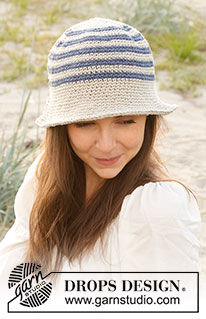 Sunny Sailor / DROPS 238-21 - Crocheted hat in DROPS Bomull-Lin or DROPS Paris. The piece is worked in the round, top down, with stripes. Sizes S - XL.