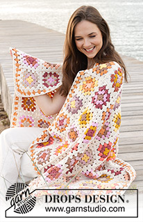 Country Quilt / DROPS 238-3 - Crocheted blanket with granny squares in DROPS Paris.