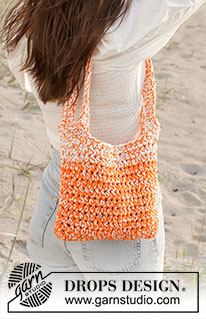 Tangerine Tickle Bag / DROPS 238-7 - Crocheted bag in 3 strands DROPS Paris. Piece is worked bottom up