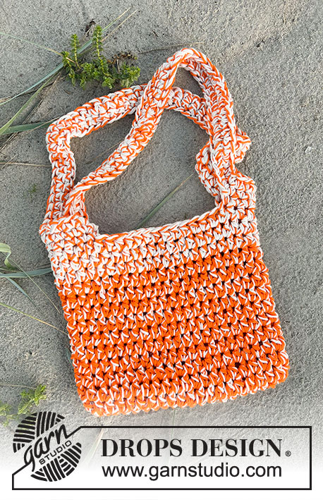Tangerine Tickle Bag / DROPS 238-7 - Gehaakte tas in 3 draden DROPS Paris. Het werk wordt van onder naar boven gehaakt