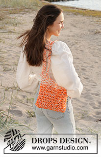 Tangerine Tickle Bag / DROPS 238-7 - Crocheted bag in 3 strands DROPS Paris. Piece is worked bottom up
