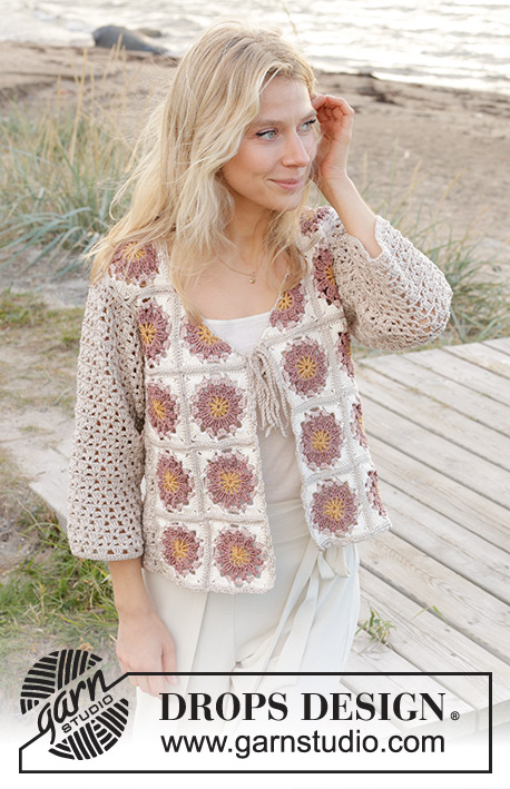 Tournesol Cardigan / DROPS 239-17 - Crocheted jacket with ¾-length sleeves in DROPS Muskat. Sizes S - XXXL.