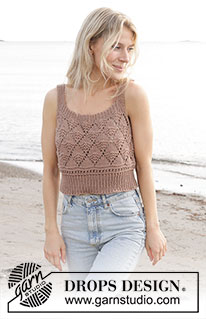 Kongletopp / DROPS 239-18 - Knitted top in DROPS Paris. Piece is knitted top down with lace pattern and garter stitch. Size XS/S – XXXL.
