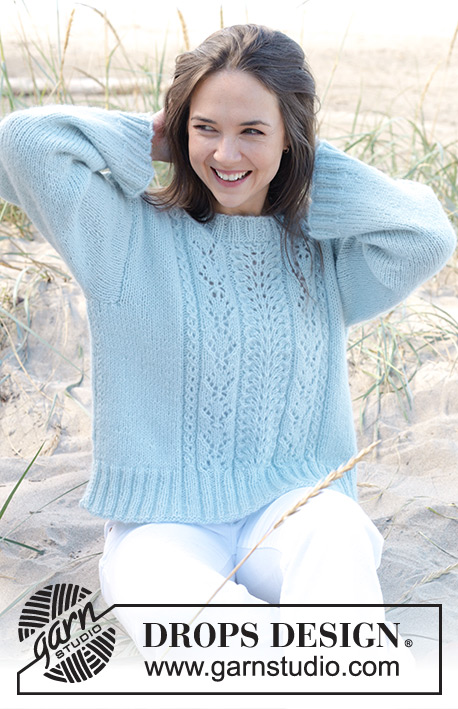 Restful River / DROPS 239-2 - Knitted jumper in DROPS Air. Piece is knitted bottom up with lace pattern Size: S - XXXL.