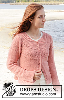 Blushing Rose Cardigan / DROPS 240-21 - Knitted jacket in DROPS Sky. The piece is worked top down with round yoke, lace pattern and split in the sides. Sizes S - XXXL.