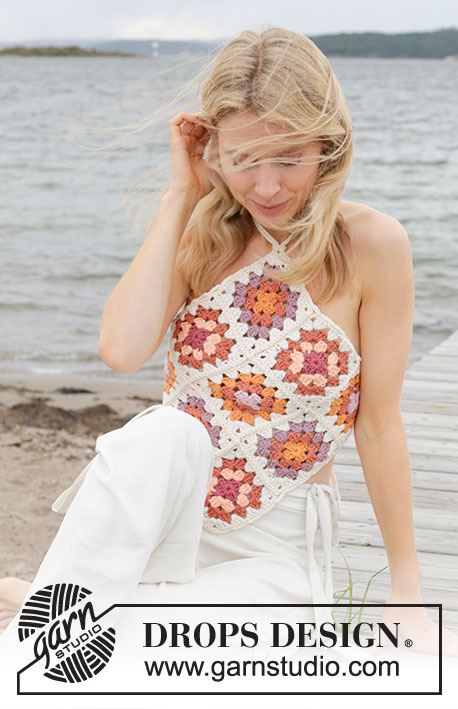 Tic Tac Toe Top / DROPS 240-31 - Crocheted top in DROPS Paris. The piece is worked in squares. Sizes S - XXL.