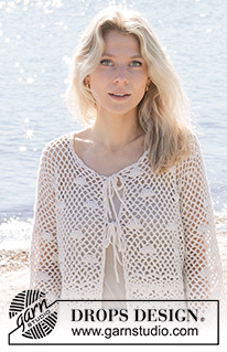 Shell Seeker Cardigan / DROPS 240-4 - Crocheted jacket in DROPS Belle. The piece is worked bottom up with lace pattern and bobbles. Sizes S - XXXL.