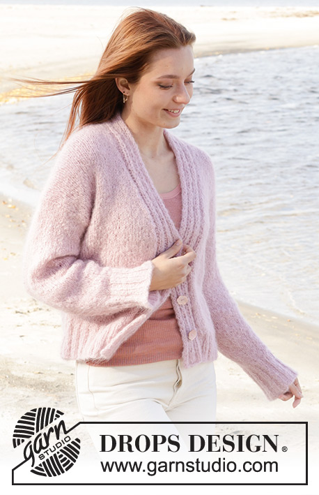 Climbing Rose Cardigan / DROPS 240-6 - Knitted jacket in DROPS Melody. Piece is knitted bottom up with stockinette stitch and V-neck. Size XS – XXL.
