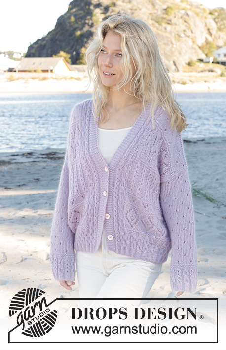 Fabled Harbour Cardigan / DROPS 241-10 - Knitted jacket in DROPS Alpaca and DROPS Kid-Silk. Piece is knitted bottom up with lace pattern. Size: S - XXXL