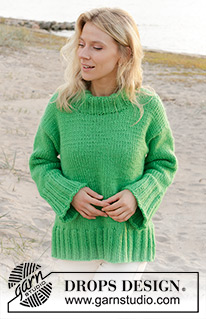 Dreams of Ireland / DROPS 241-13 - Knitted sweater with 1 strand DROPS Snow or 2 strands DROPS Air. The piece is worked top down with European/diagonal shoulders and double neck. Sizes S - XXXL.