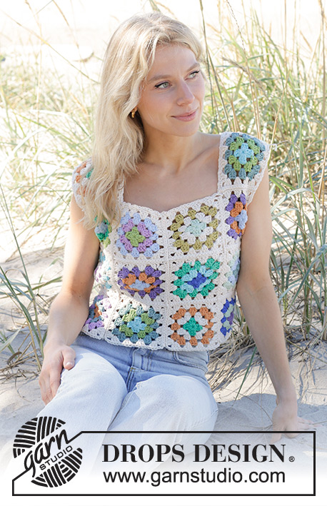 Garden Squares Top / DROPS 241-15 - Crocheted top in DROPS Paris. The piece is worked in squares. Sizes S - XXXL.