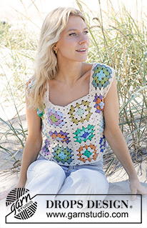 Garden Squares Top / DROPS 241-15 - Crocheted top in DROPS Paris. The piece is worked in squares. Sizes S - XXXL.
