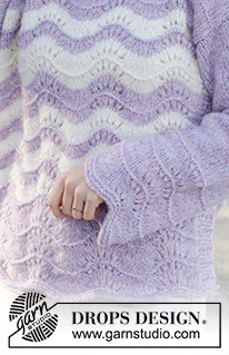 Lavender Lightning / DROPS 241-21 - Strikket genser i DROPS Air. Arbeidet strikkes nedenfra og opp med bølgemønster og striper. Størrelse S - XXXL.