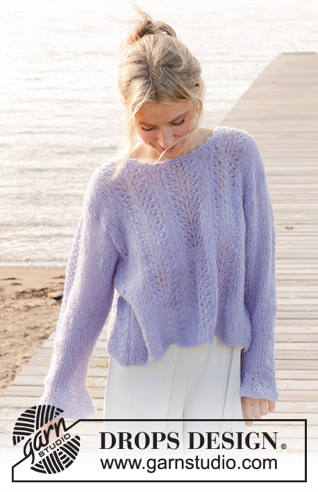 Trip to Provence / DROPS 241-29 - Knitted jumper in DROPS Brushed Alpaca Silk. Piece is knitted bottom up with wave pattern and trumpet sleeves. Size: S - XXXL