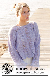 Trip to Provence / DROPS 241-29 - Knitted jumper in DROPS Brushed Alpaca Silk. Piece is knitted bottom up with wave pattern and trumpet sleeves. Size: S - XXXL