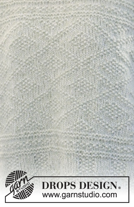 Mint Dream Sweater / DROPS 241-36 - Strikket bluse i DROPS Air. Arbejdet strikkes nedefra og op med reliefmønster, skrå skulder og dobbelt halskant. Størrelse XS - XXXL.