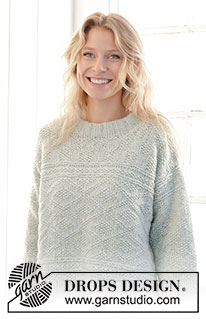 Mint Dream Sweater / DROPS 241-36 - Strikket genser i DROPS Air. Arbeidet strikkes nedenfra og opp med relieffmønster, skrå skulder og dobbel halskant. Størrelse XS - XXXL.