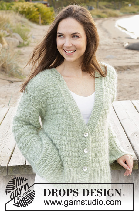 Scottish Thistle Cardigan / DROPS 241-5 - Knitted jacket in DROPS Alpaca and DROPS Kid-Silk. The piece is worked bottom up with relief-pattern and V-neck. Sizes XS - XXL.