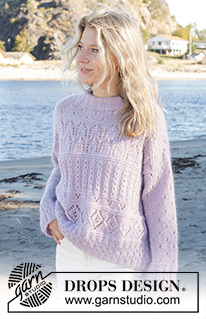Fabled Harbour Sweater / DROPS 241-9 - Pulovr s krajkovým vzorem pletený zdola nahoru z příze DROPS Alpaca a DROPS Kid-Silk. Velikost S - XXXL.