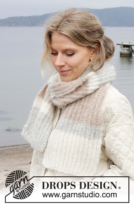 Cosima / DROPS 242-10 - Knitted scarf in DROPS Melody. The piece is worked back and forth, with English rib and stripes.