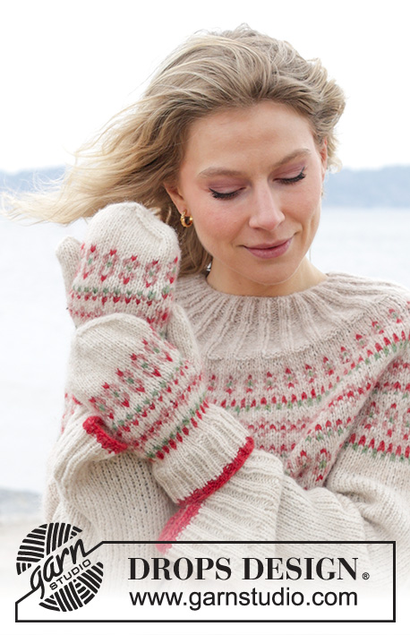 Something About Holly Mittens / DROPS 242-19 - Moufles tricotées en DROPS Air. Se tricotent avec jacquard.