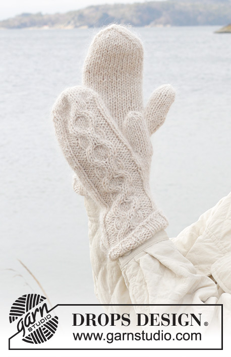 Slalom Slope Mittens / DROPS 242-35 - Knitted mittens with cables in DROPS Soft Tweed and DROPS Kid-Silk.