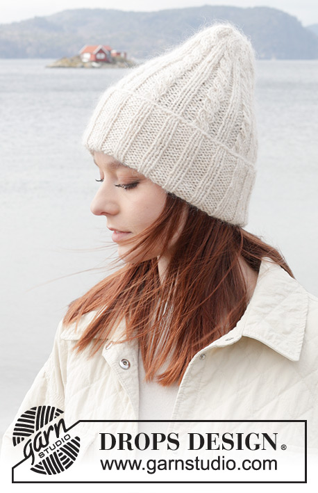 Snow Bright Hat / DROPS 242-36 - Knitted hat with rib and cables in DROPS Soft tweed and DROPS