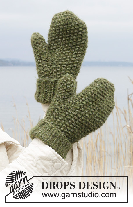 Warm Hug Mittens / DROPS 242-53 - Rękawiczki na drutach, ściegiem ryżowym, 1 nitką DROPS Wish lub 2 nitkami DROPS Air.