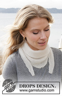 White Gull Shawl / DROPS 242-6 - Châle tricoté en DROPS Kid-Silk. Se tricote dans le sens de la longueur, au point mousse.