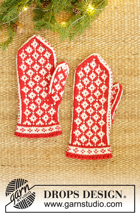 Very Merry Mittens / DROPS 242-65 - Knitted mittens in DROPS Lima. The piece is worked bottom up with Nordic pattern. Theme: Christmas.