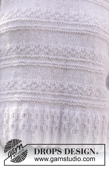 Lavender Romance Sweater / DROPS 243-15 - Sweter na drutach przerabiany od dołu do góry z włóczek DROPS Alpaca i DROPS Kid-Silk. Ze ściegiem francuskim i strukturalnym ściegiem fantazyjnym. Od S do XXXL.