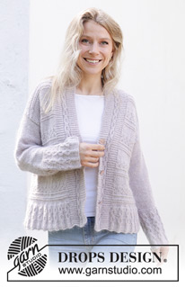 Lavender Romance Cardigan / DROPS 243-18 - Knitted jacket in DROPS Alpaca and DROPS Kid-Silk. The piece is worked bottom up with garter stitch and relief-pattern. Sizes S - XXXL.