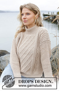 Ocean Ropes / DROPS 243-26 - Knitted sweater in DROPS Merino Extra Fine. The piece is worked bottom up with relief-pattern, cables, sewn-in sleeves and double neck. Sizes S - XXXL.