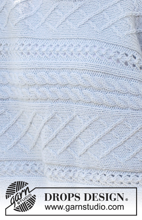 Snow Flake Sweater / DROPS 243-32 - Strikket genser i DROPS Merino Extra Fine og DROPS Kid-Silk. Arbeidet strikkes sidelengs med fletter, hullmønster, dobbel halskant og splitt i sidene. Størrelse XS - XXL.
