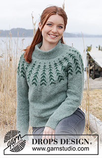 Ancient Woodlands Sweater / DROPS 244-1 - Stickad tröja i DROPS Sky. Arbetet stickas uppifrån och ner med dubbel halskant, runt ok, nordiskt mönster och sprund i sidorna. Storlek S - XXXL.