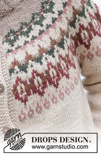 Forest Echo Cardigan / DROPS 244-10 - Gilet tricoté de haut en bas en DROPS Nepal. Se tricote avec empiècement arrondi, jacquard, col doublé et fente sur les côtés. Du S au XXXL.
