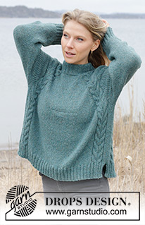 Emerald Lake Sweater / DROPS 244-12 - Knitted jumper in DROPS Sky. The piece is worked top down with high neck, raglan, cables and split in sides. Sizes XS - XXL.