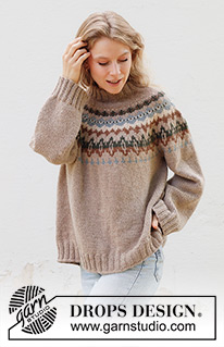 Autumn Reflections Sweater / DROPS 244-24 - Knitted sweater in DROPS Nepal. The piece is worked top down with round yoke, multi-colored pattern and double neck. Sizes S - XXXL.