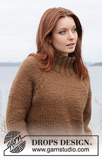 Autumn Amber Sweater / DROPS 244-25 - DROPS Snow lõngast ülevalt alla parempidises koes kootud raglaan varrukatega ja kõrge kraega džemper suurustele S kuni XXXL