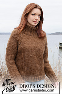 Autumn Amber Sweater / DROPS 244-25 - Strikket bluse i DROPS Snow. Arbejdet strikkes oppefra og ned i glatstrik med raglan og høj hals. Størrelse S - XXXL.
